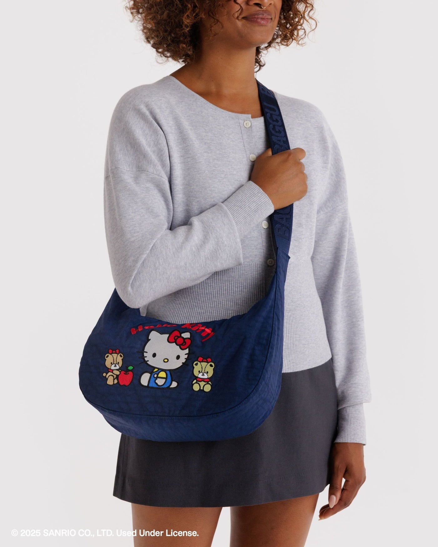 Medium Nylon Crescent Bag - Embroidered Hello Kitty & Teddy