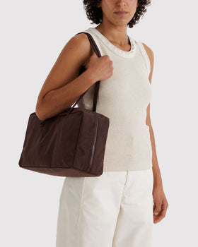 Medium Nylon Bowler Bag - Coffee - Weekend Carry