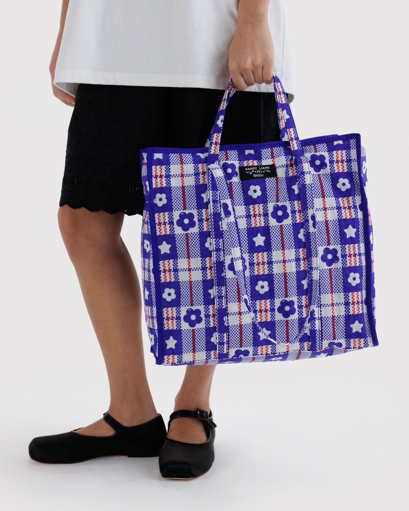Large Nylon Market Bag - Market Plaid Blue - Travel Ready