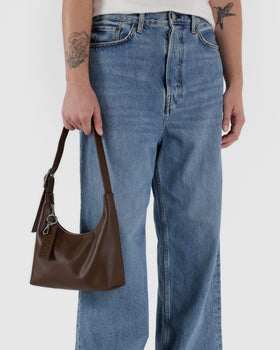 Mini Recycled Leather Shoulder Bag - Brown