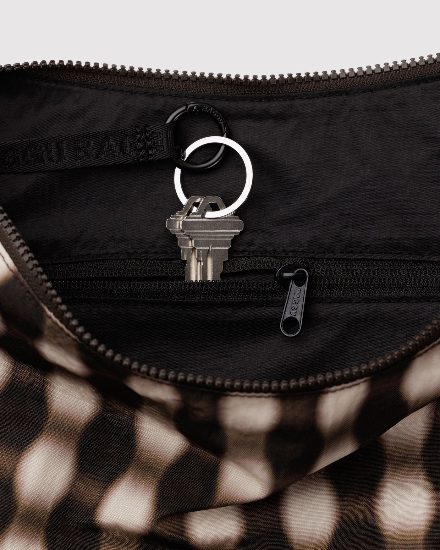 Large Nylon Crescent Bag - Blurred Gingham Brown