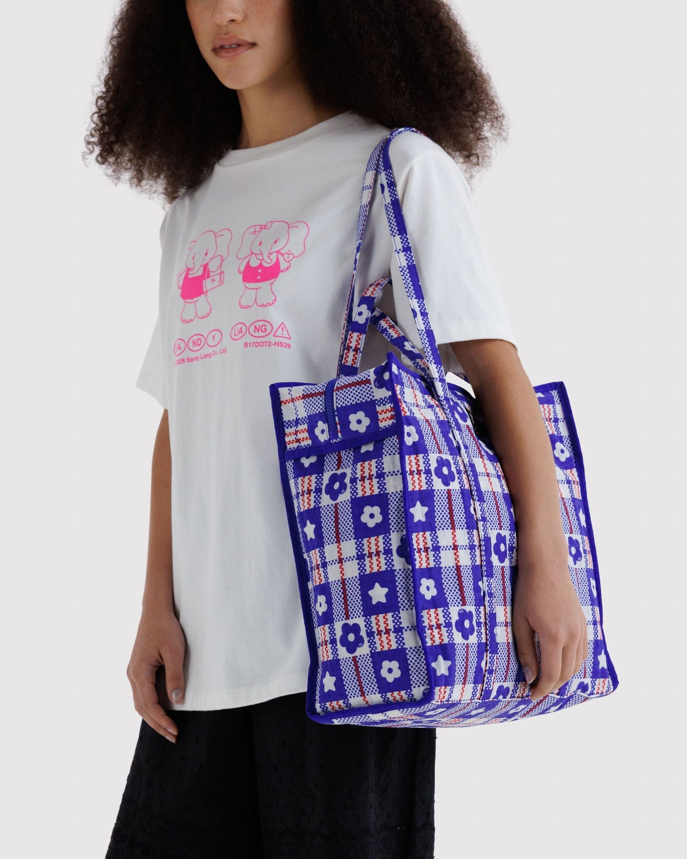 Large Nylon Market Bag - Market Plaid Blue - Travel Ready
