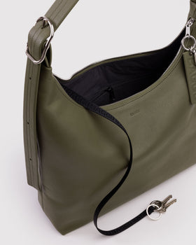 Recycled Leather Shoulder Bag - Loden - Simple Tote