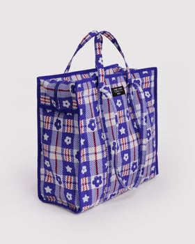 Large Nylon Market Bag - Market Plaid Blue - Travel Ready