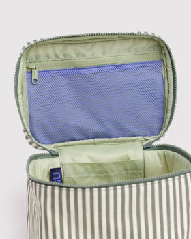 Large Cosmetic Case - Sage Stripe