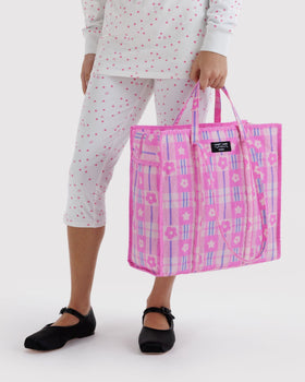Large Nylon Market Bag - Market Plaid Pink
