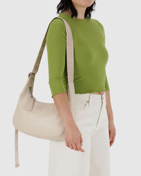 Medium Recycled Leather Crescent Bag - Stone