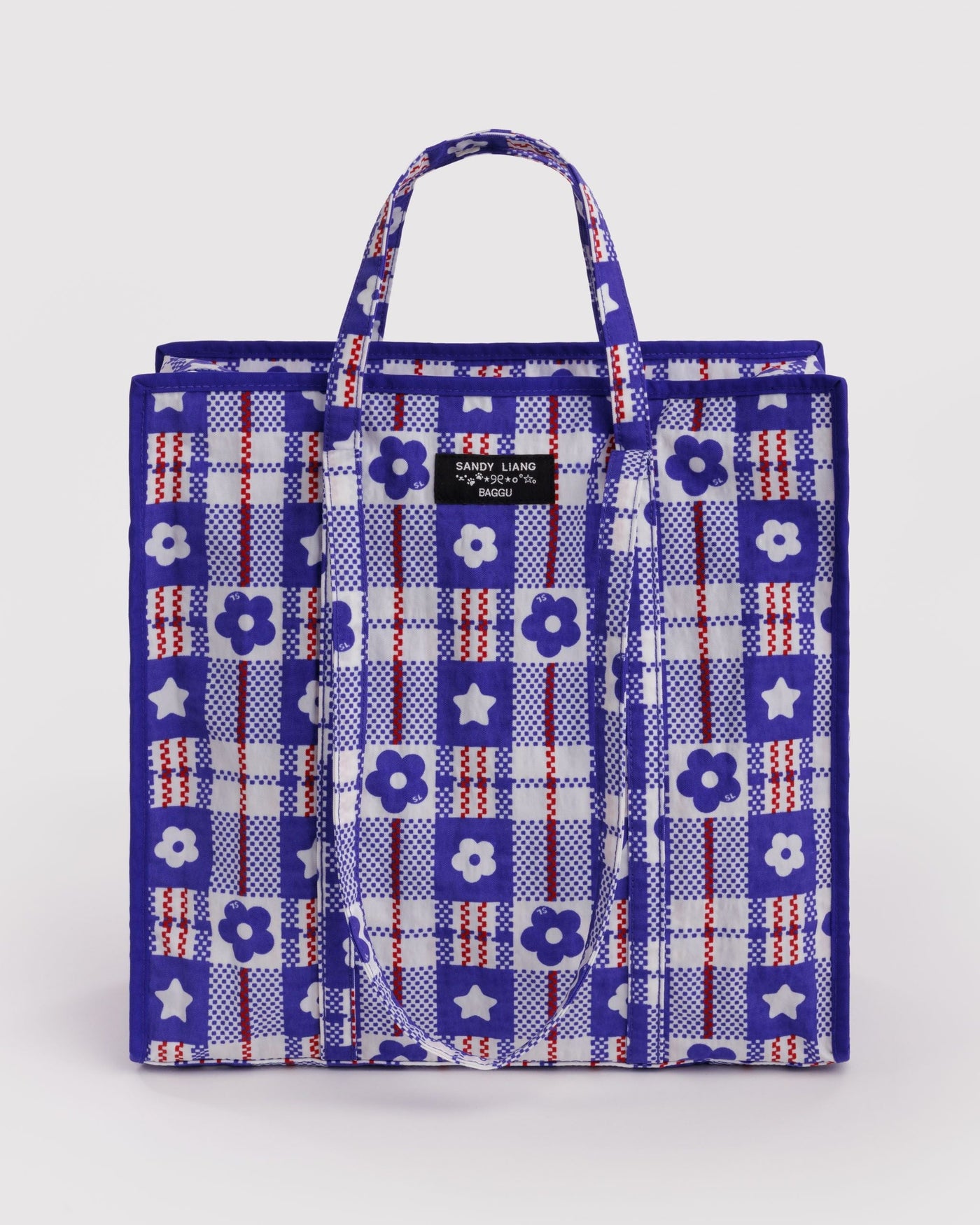 Large Nylon Market Bag - Market Plaid Blue - Travel Ready