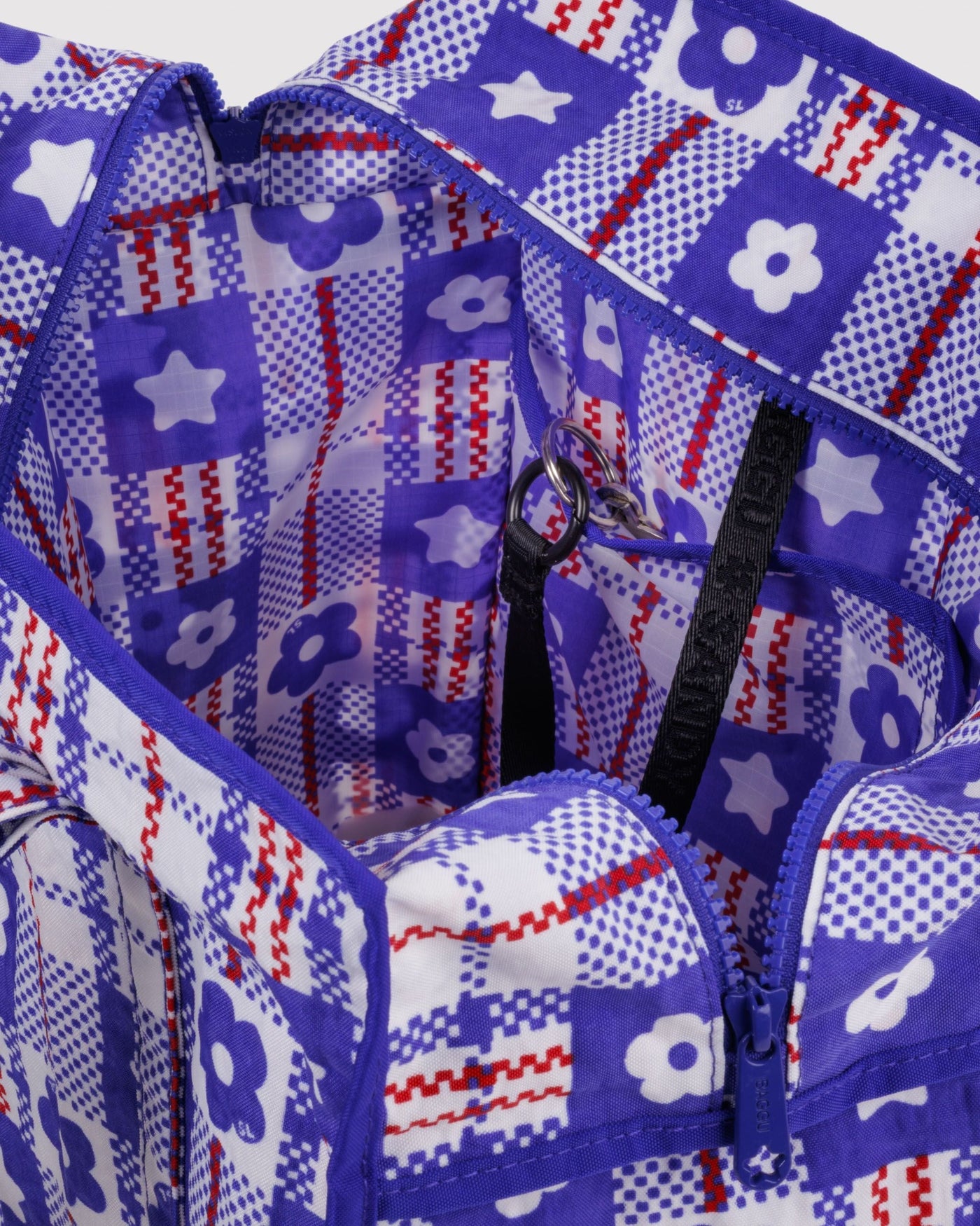 Large Nylon Market Bag - Market Plaid Blue - Travel Ready