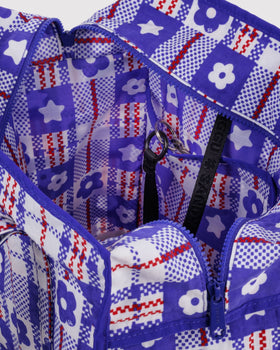 Large Nylon Market Bag - Market Plaid Blue - Travel Ready